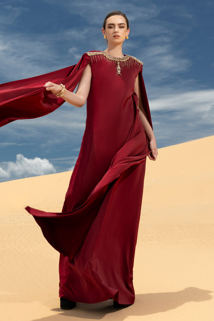 Rosalia Cape Straight Silk Maxi Dress Gown Dress CHANCOS