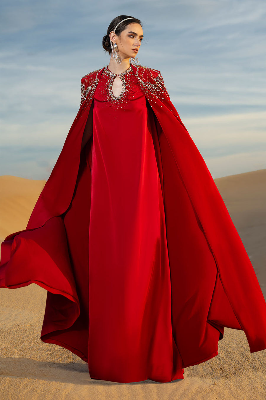 Sophistic Cape Keyhole Neck Velvet Satin Maxi Set Set CHANCOS