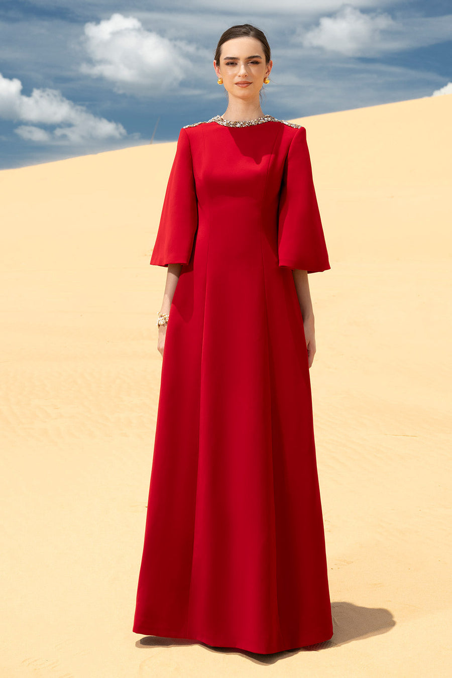 Savanna A-line Bead Velvet Satin Maxi Dress Gown Dress CHANCOS