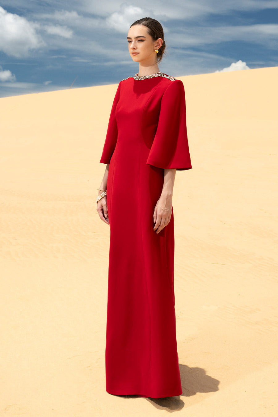 Savanna A-line Bead Velvet Satin Maxi Dress Gown Dress CHANCOS