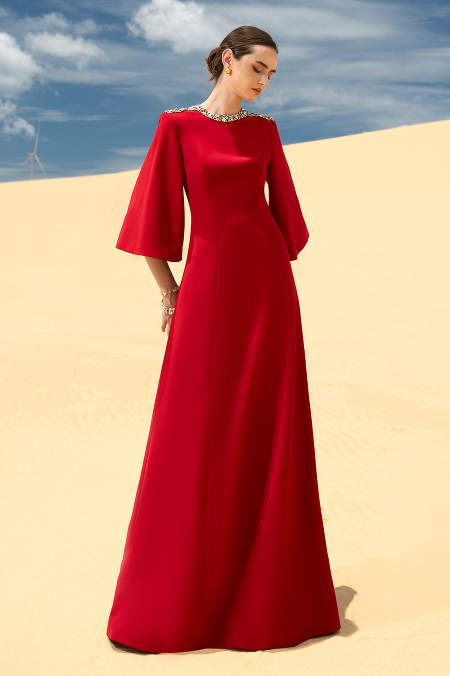 Savanna A-line Bead Velvet Satin Maxi Dress Gown Dress CHANCOS