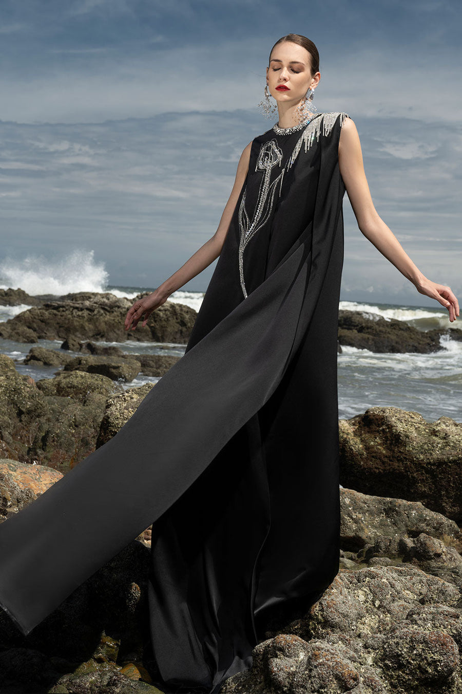 Scarllet Straight Sleeveless Silk Taffeta Maxi Dress Black Gown Dress CHANCOS