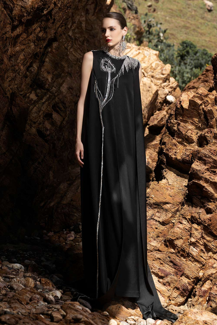 Scarllet Straight Sleeveless Silk Taffeta Maxi Dress Gown Dress CHANCOS