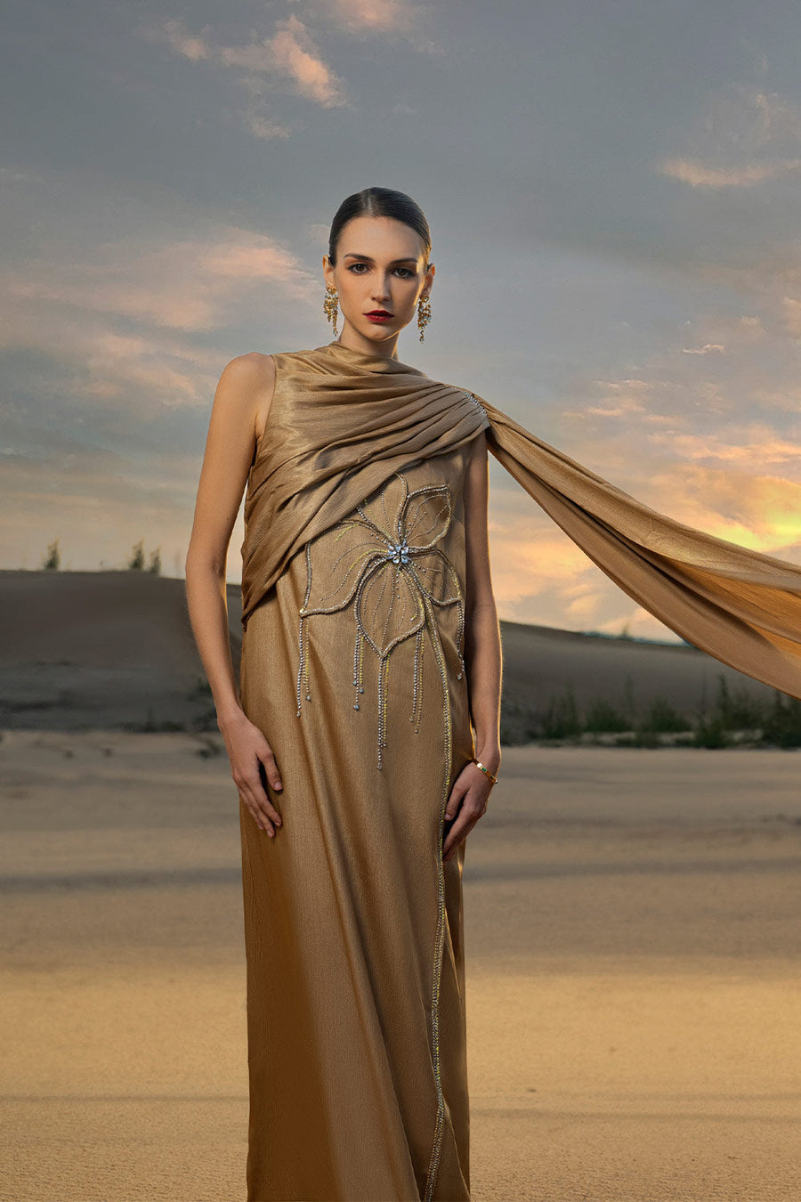 Evangeline Shift Sleeveless Taffeta Silk Maxi Dress Gown Dress CHANCOS