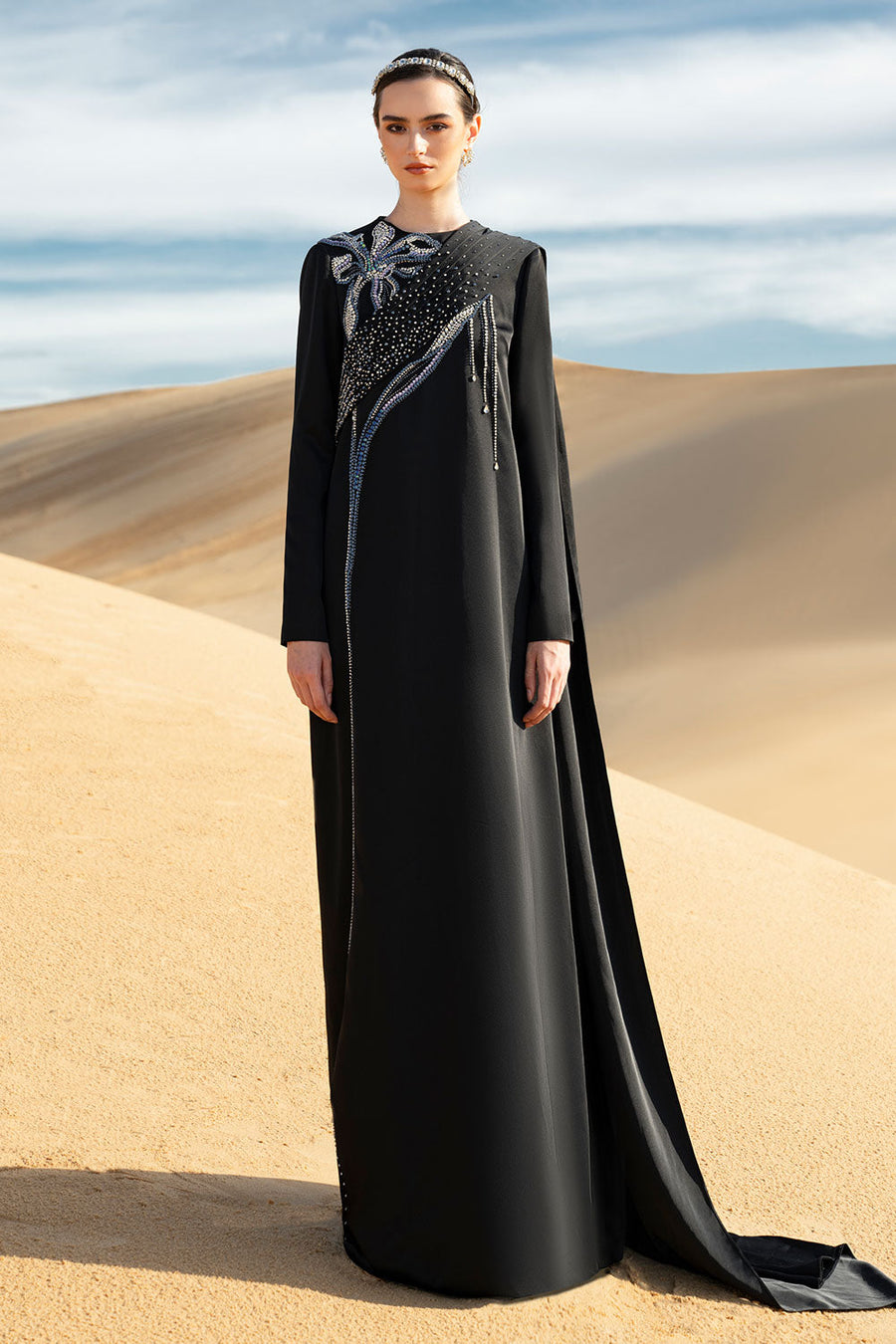Antonia Straight Long Sleeved Taffeta Silk Maxi Dress Gown Dress CHANCOS