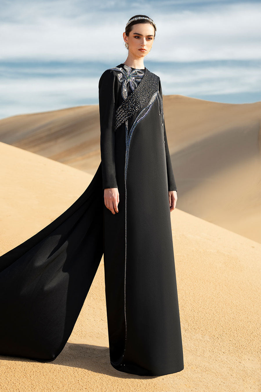 Antonia Straight Long Sleeved Taffeta Silk Maxi Dress Gown Dress CHANCOS