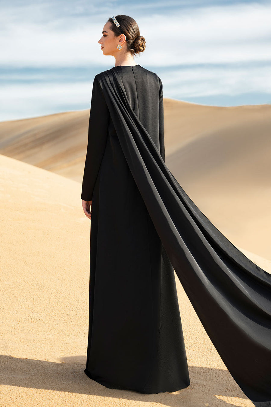 Antonia Straight Long Sleeved Taffeta Silk Maxi Dress Gown Dress CHANCOS