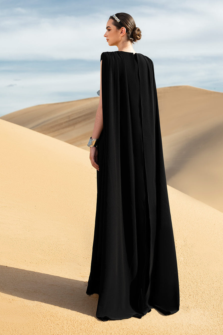 Stefania Cape Sleeveless Velvet Satin Maxi Dress Gown Dress CHANCOS