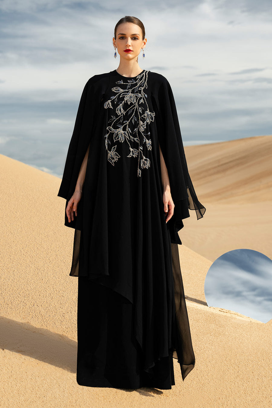Malina Straight Cape Sleeved Chiffon Maxi Dress Gown Dress CHANCOS