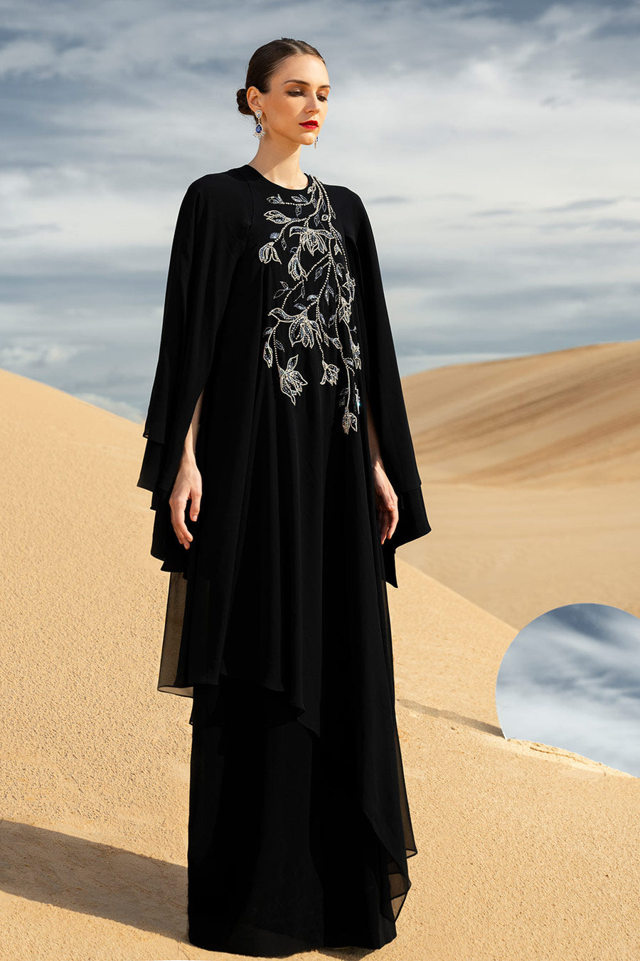 Malina Straight Cape Sleeved Chiffon Maxi Dress Gown Dress CHANCOS