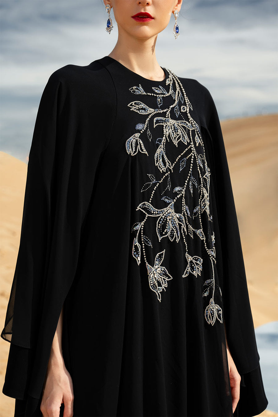 Malina Straight Cape Sleeved Chiffon Maxi Dress Gown Dress CHANCOS