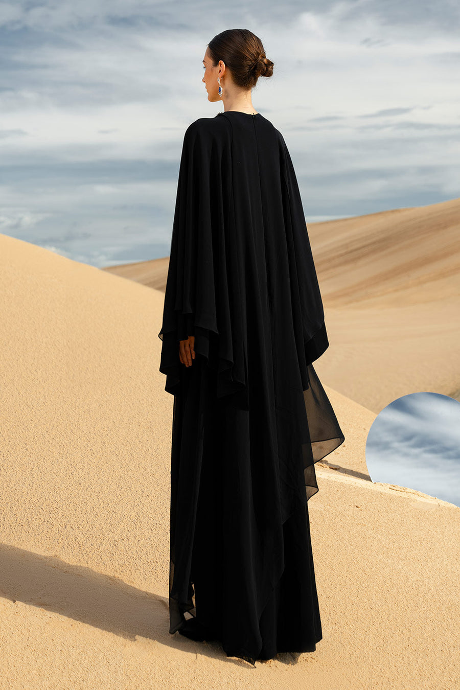 Malina Straight Cape Sleeved Chiffon Maxi Dress Gown Dress CHANCOS