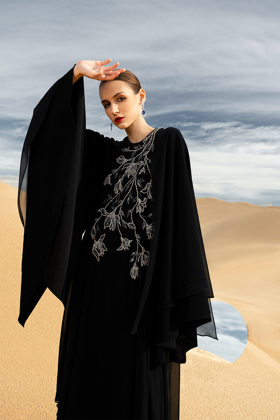 Malina Straight Cape Sleeved Chiffon Maxi Dress Gown Dress CHANCOS