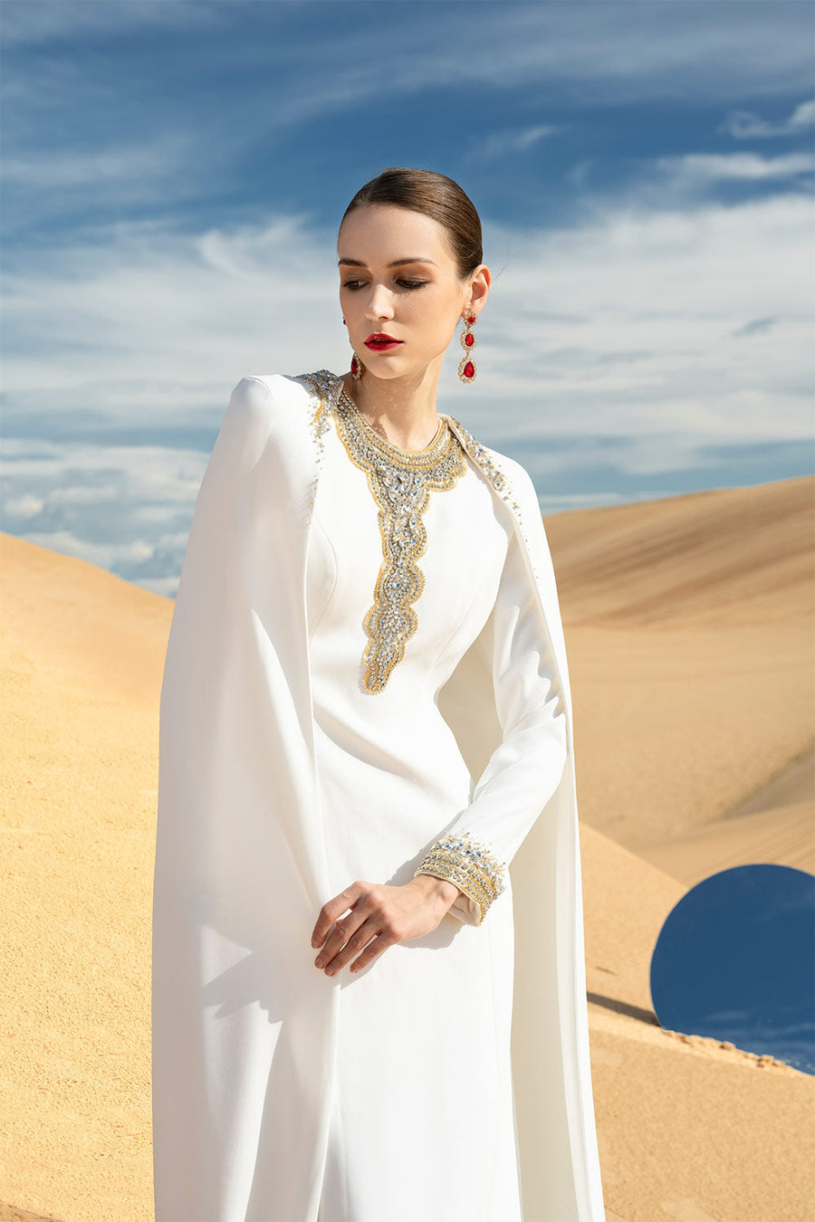 Reverie A-line Long Sleeved Velvet Satin Maxi Set White Set CHANCOS
