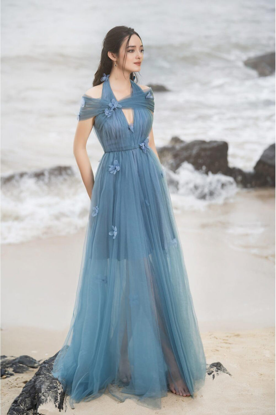 Chandler Pleated Halter Neck Mesh Sheer Maxi Dress 10