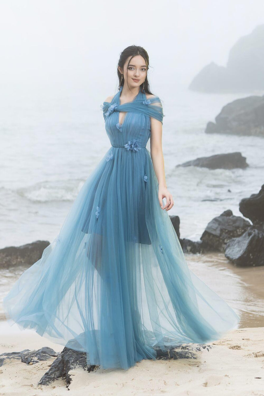 Chandler Pleated Halter Neck Mesh Sheer Maxi Dress 11