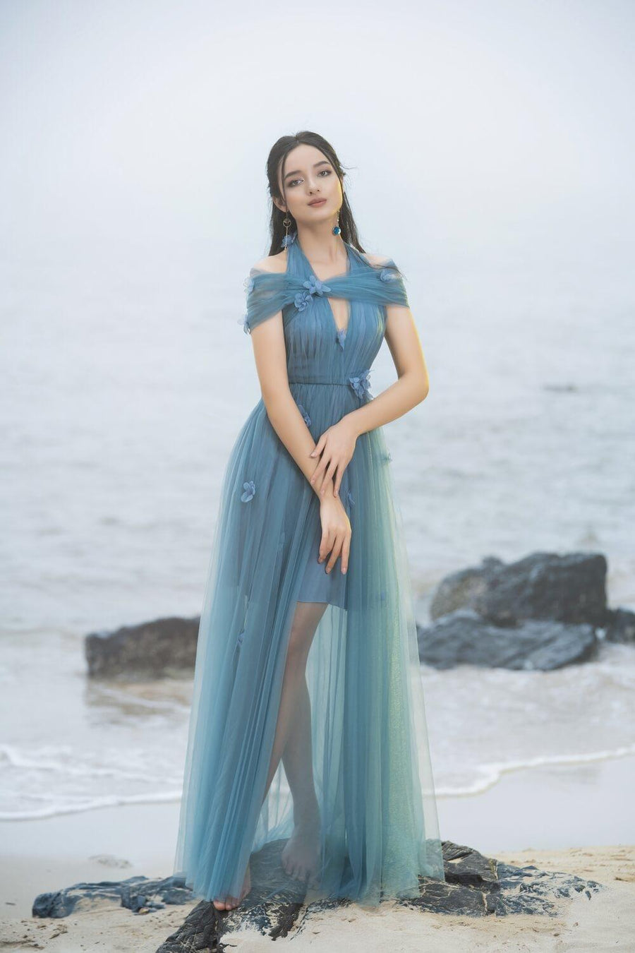 Chandler Pleated Halter Neck Mesh Sheer Maxi Dress 6