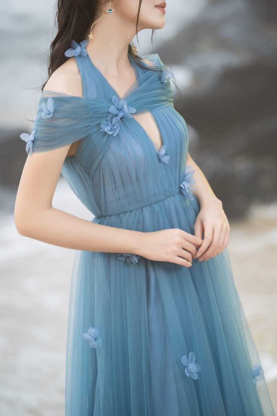 Chandler Pleated Halter Neck Mesh Sheer Maxi Dress 7