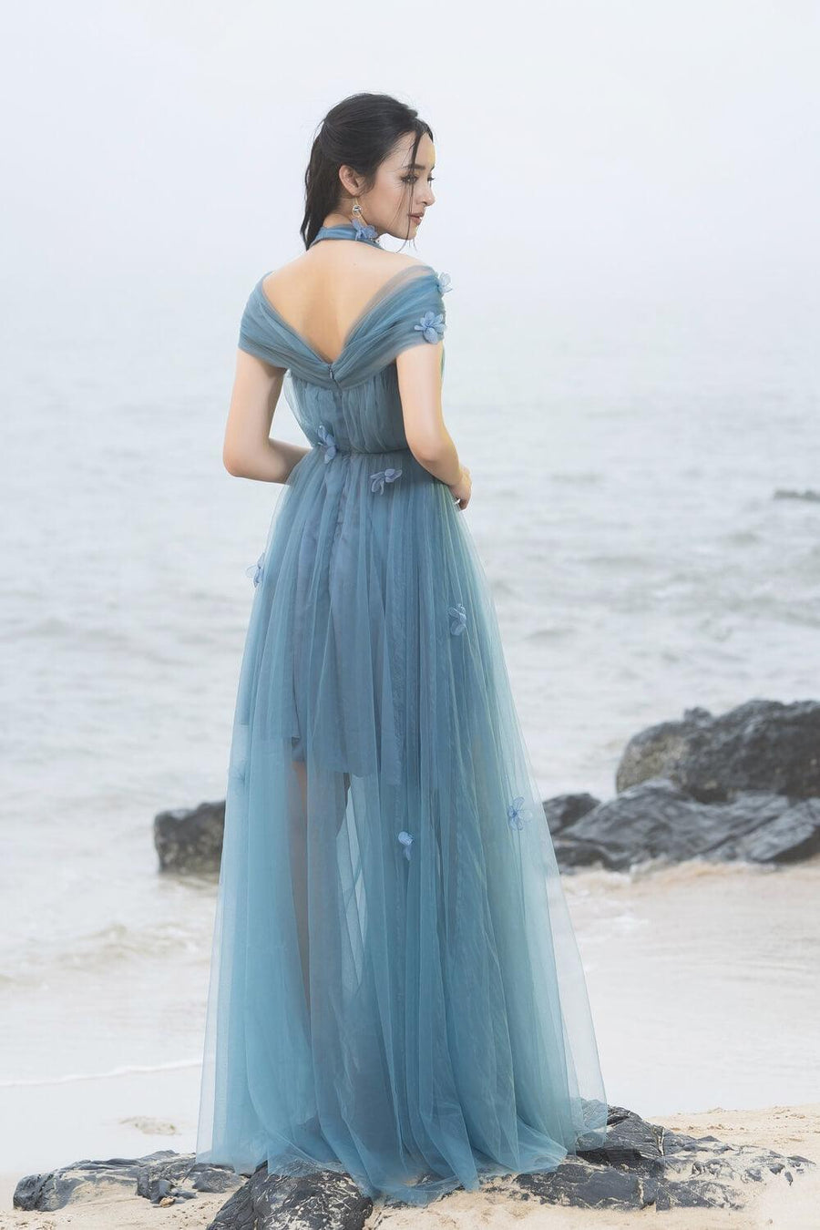 Chandler Pleated Halter Neck Mesh Sheer Maxi Dress 9