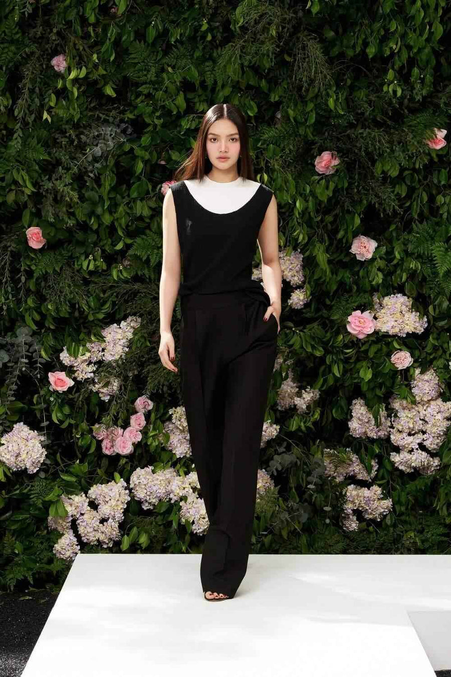 Charlee Straight Side Pocket Wool Cotton Floor Length Pants