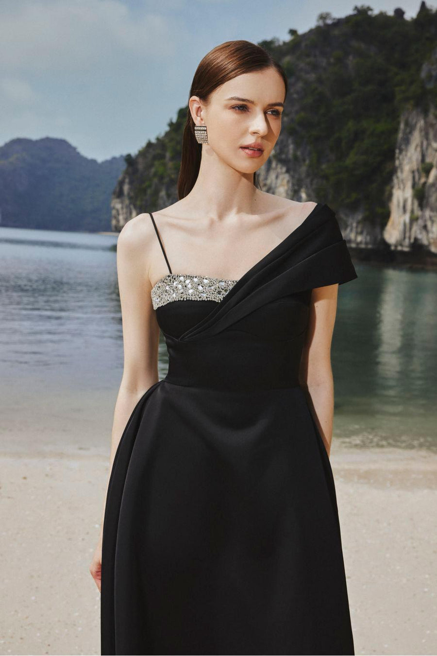 Charlotte A-line Asymmetric Taffeta Midi Dress Midi Dress TRACY STUDIO
