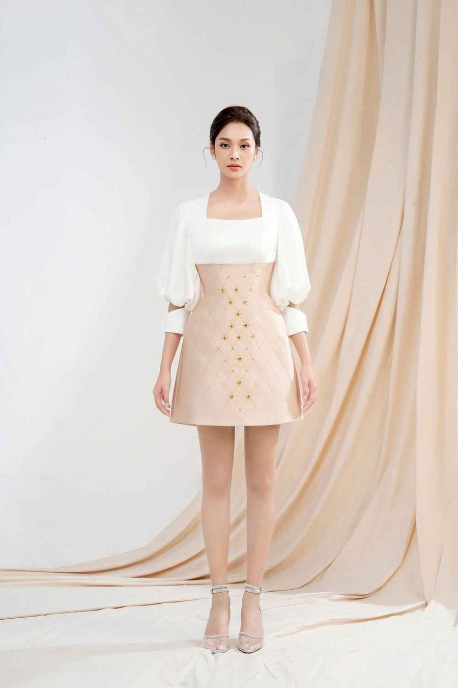 Charlotte A-line Square Neck Taffeta Mini Dress