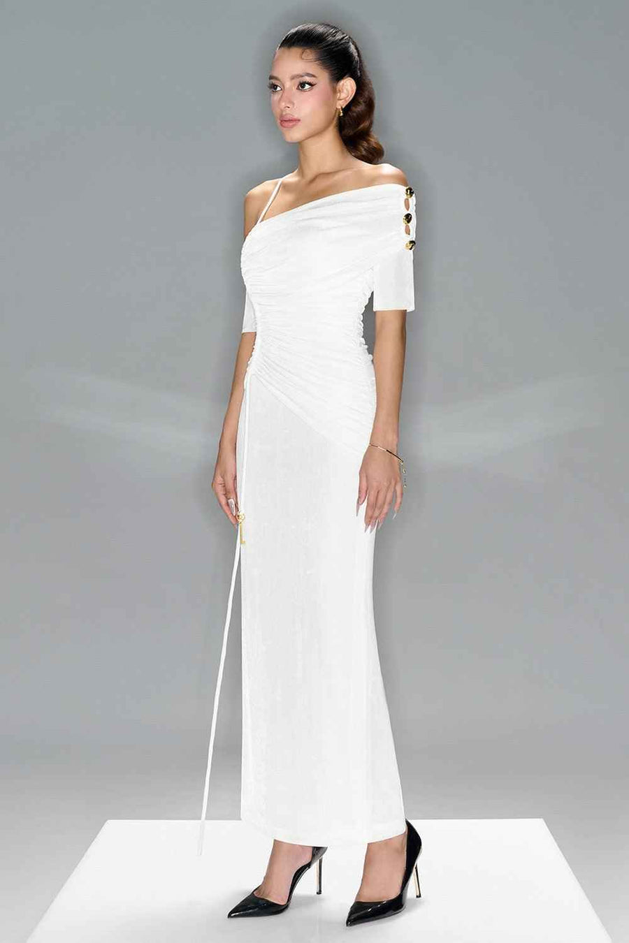 Charlotte Bodycon Gathered Spandex Ankle Length Dress Maxi Dress LaLING