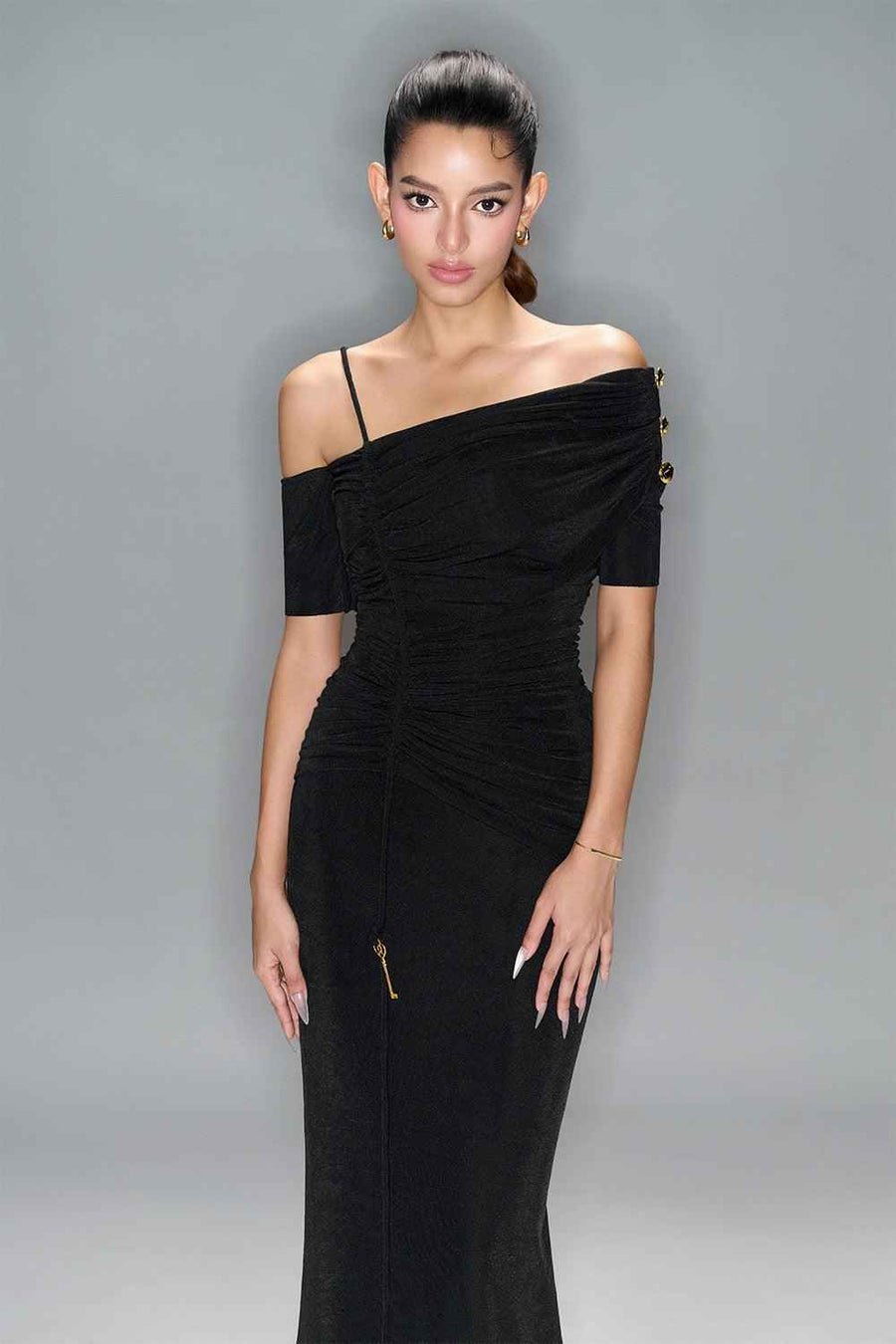 Charlotte Bodycon Gathered Spandex Ankle Length Dress Maxi Dress LaLING