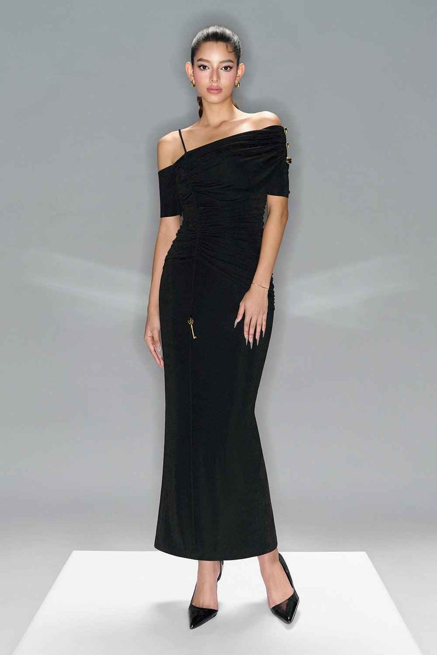 Charlotte Bodycon Gathered Spandex Ankle Length Dress Maxi Dress LaLING
