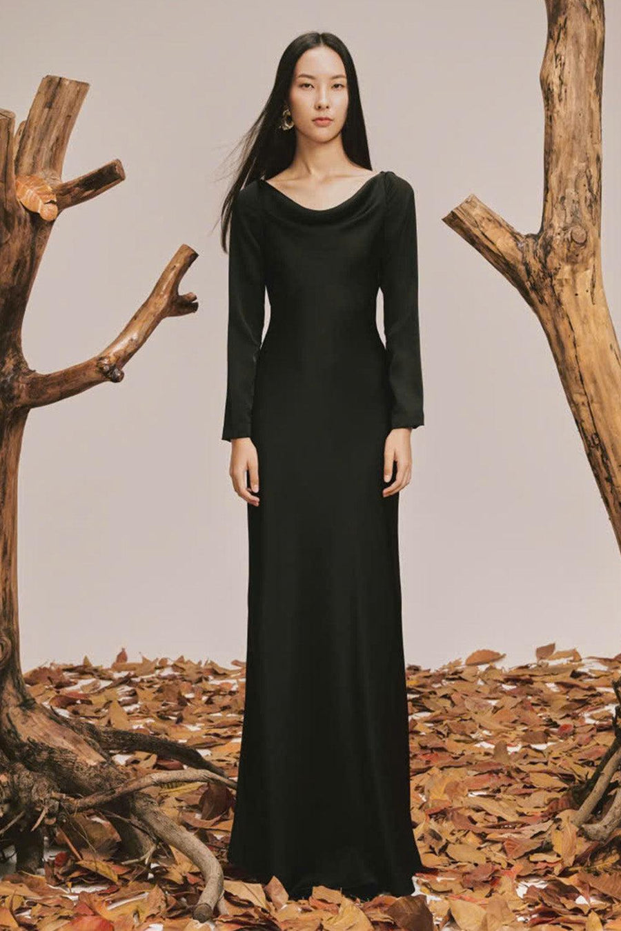 Charm Sheath Cowl Neck Poly Silk Floor Length Dress 10