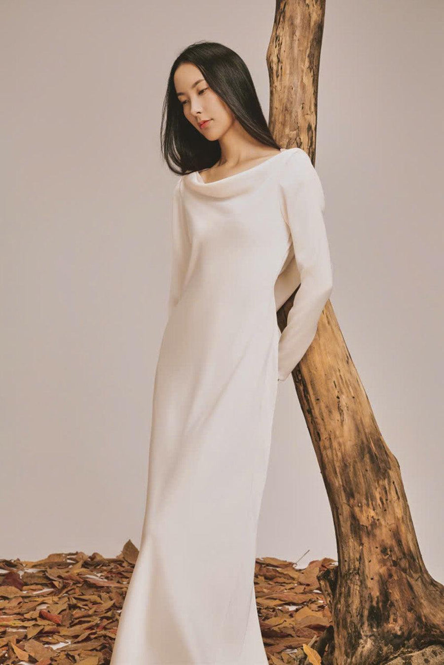 Charm Sheath Cowl Neck Poly Silk Floor Length Dress 2