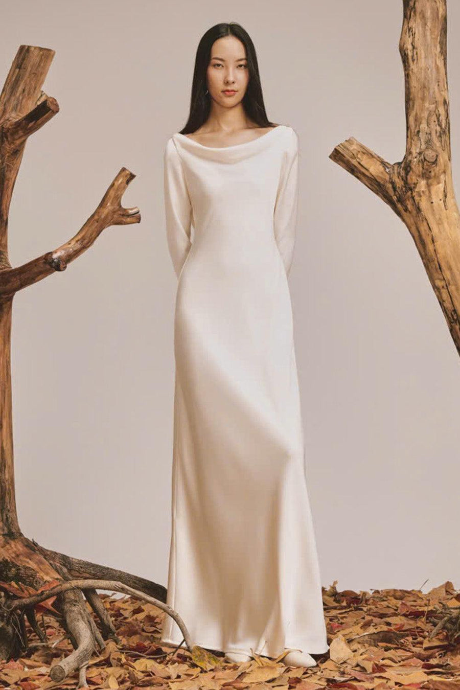Charm Sheath Cowl Neck Poly Silk Floor Length Dress 5