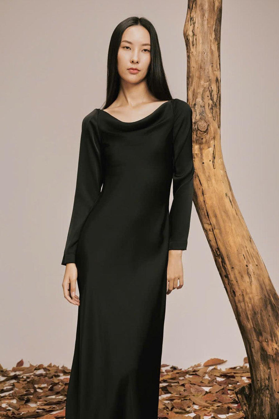 Charm Sheath Cowl Neck Poly Silk Floor Length Dress 7