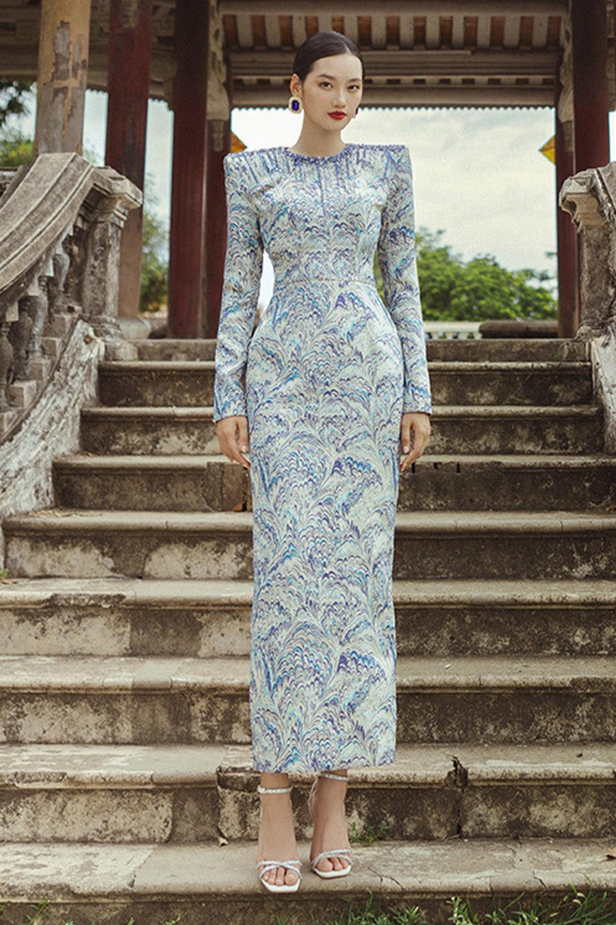 Charme Mysti Sheath Square Shoulder Brocade Ankle Length Dress Maxi Dress CHANCOS