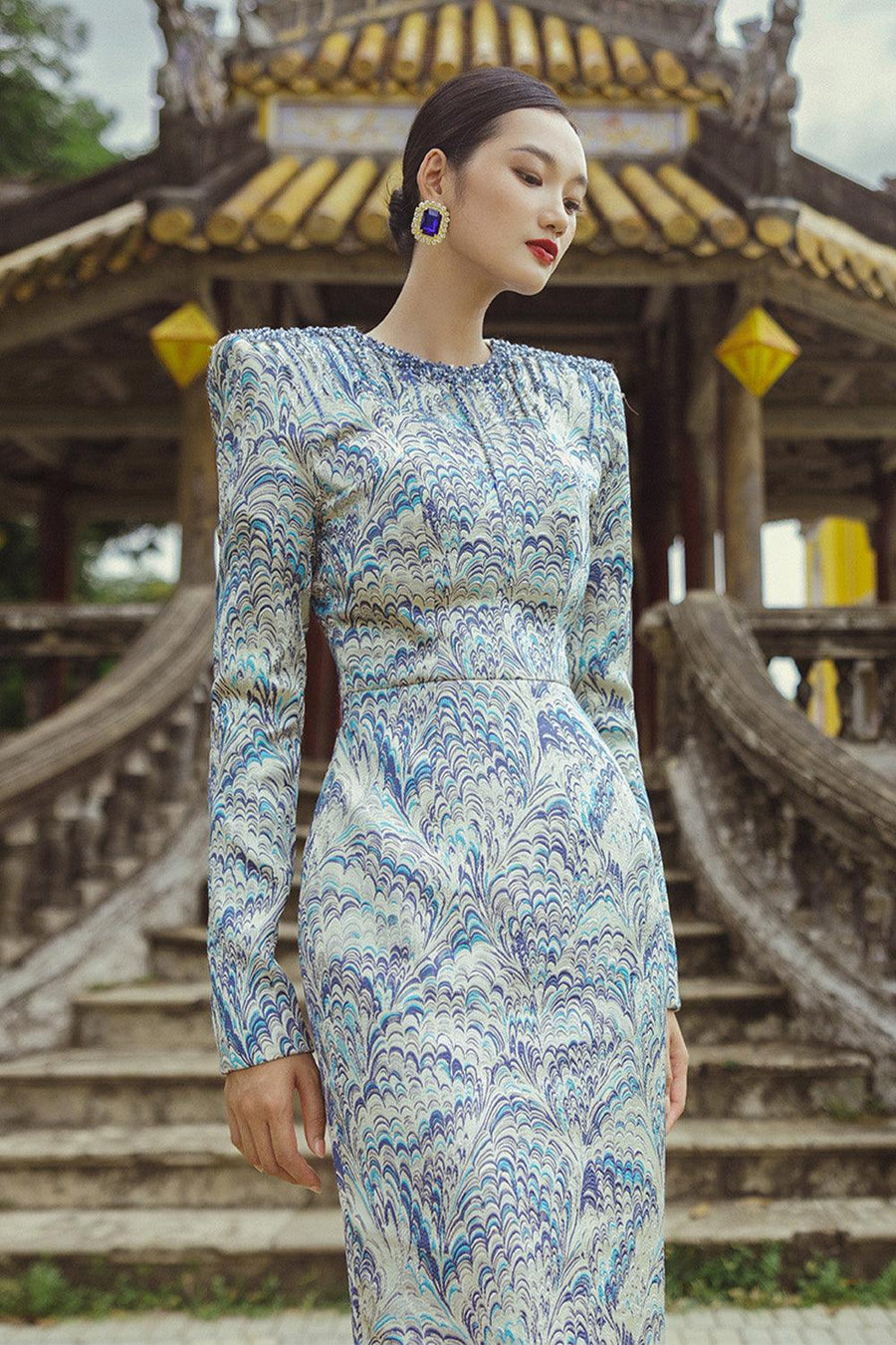 Charme Mysti Sheath Square Shoulder Brocade Ankle Length Dress Maxi Dress CHANCOS