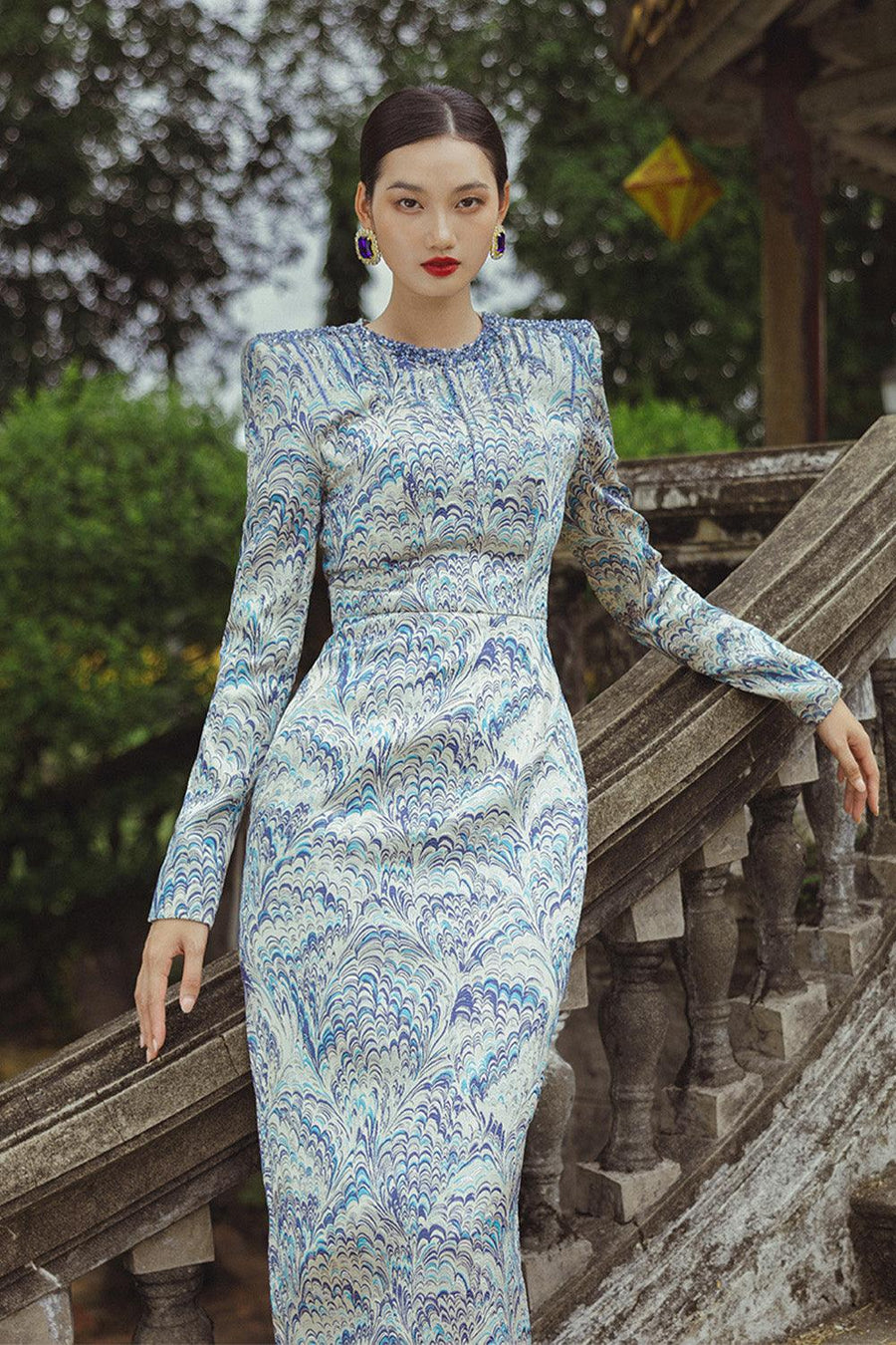 Charme Mysti Sheath Square Shoulder Brocade Ankle Length Dress Maxi Dress CHANCOS