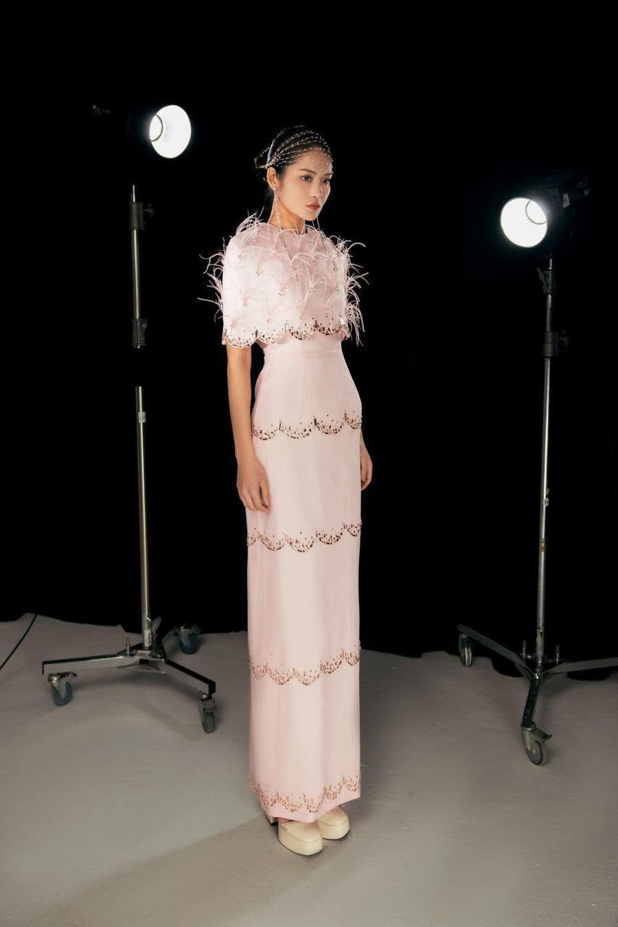 Chaya Sheath Round Neck Mesh Taffeta Floor Length Dress 12