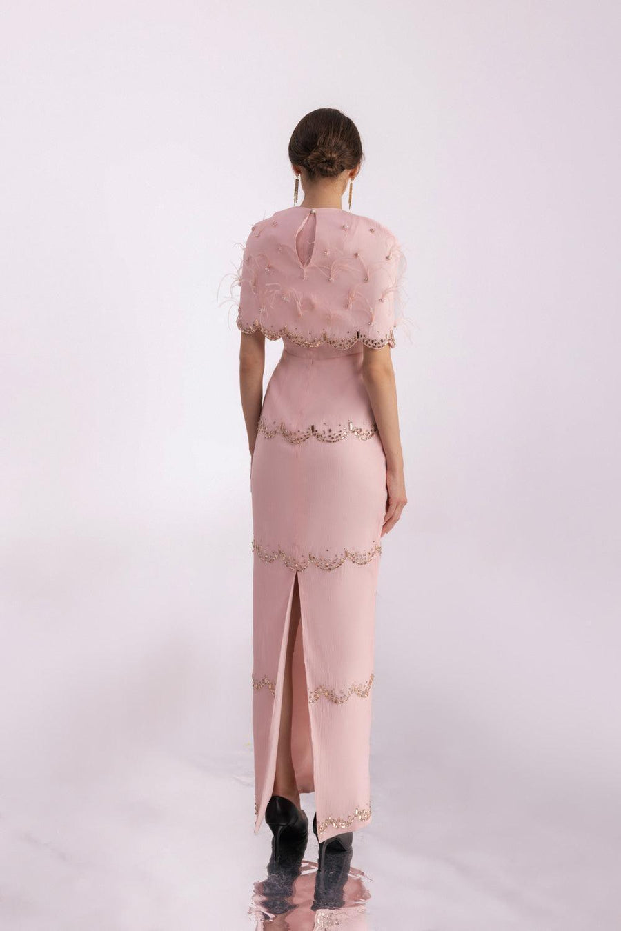 Chaya Sheath Round Neck Mesh Taffeta Floor Length Dress 13