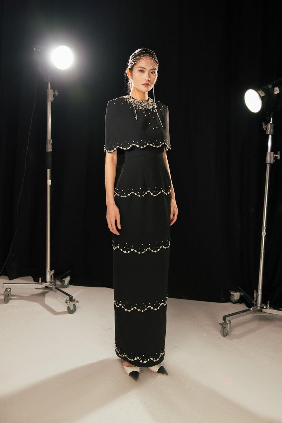 Chaya Sheath Round Neck Mesh Taffeta Floor Length Dress 4