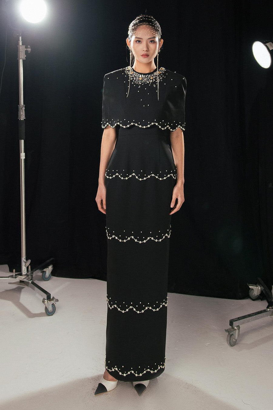 Chaya Sheath Round Neck Mesh Taffeta Floor Length Dress 5