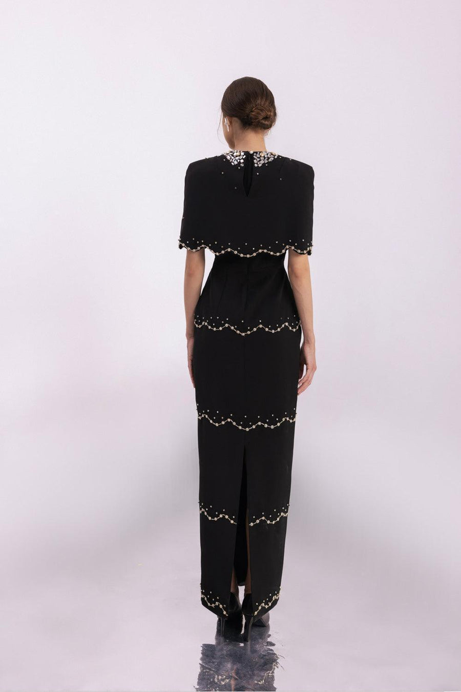 Chaya Sheath Round Neck Mesh Taffeta Floor Length Dress 6