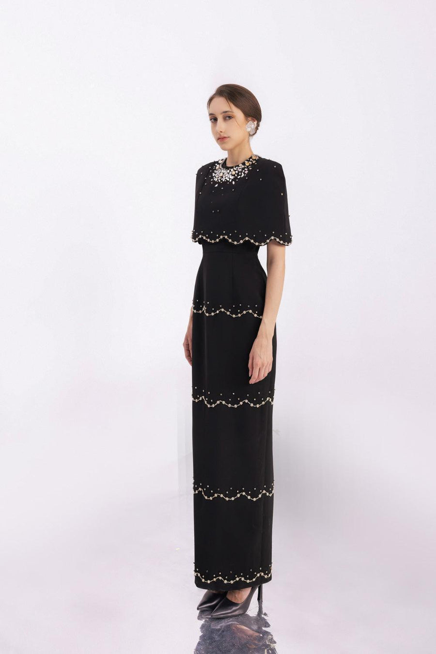 Chaya Sheath Round Neck Mesh Taffeta Floor Length Dress 7