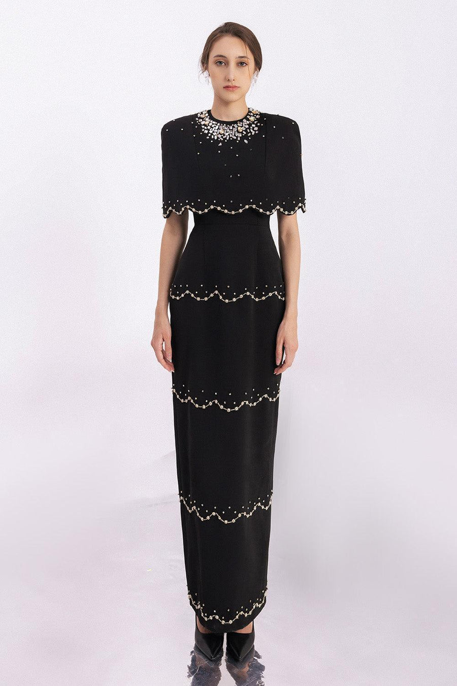 Chaya Sheath Round Neck Mesh Taffeta Floor Length Dress 8