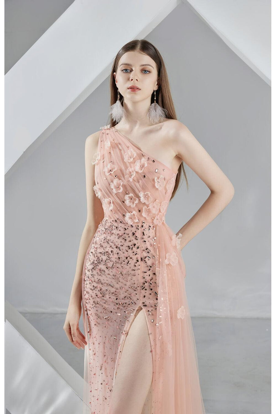 Chelsea Slit One Shoulder Organza Midi Dress 2