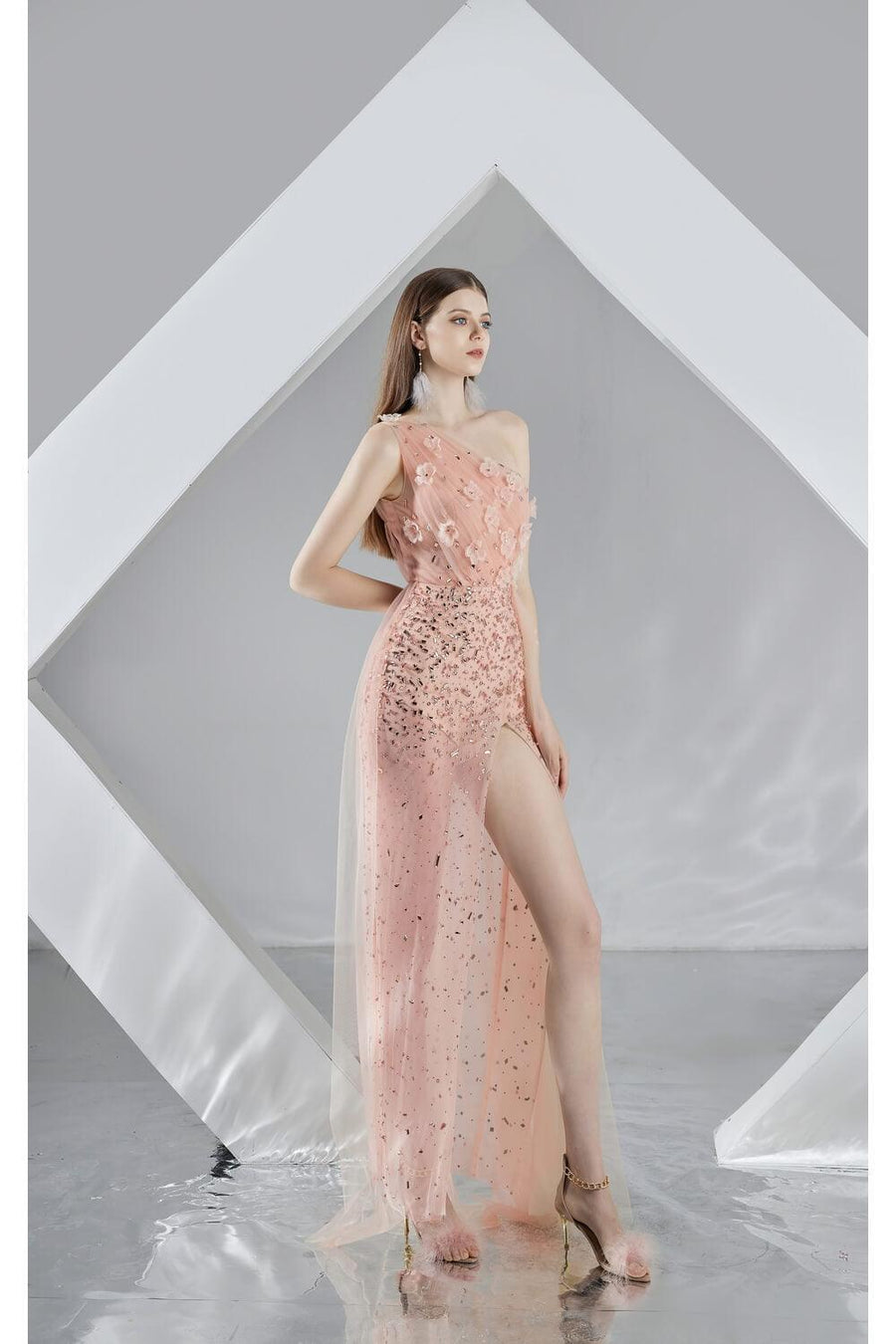 Chelsea Slit One Shoulder Organza Midi Dress 3