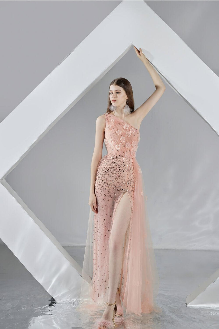 Chelsea Slit One Shoulder Organza Midi Dress 5