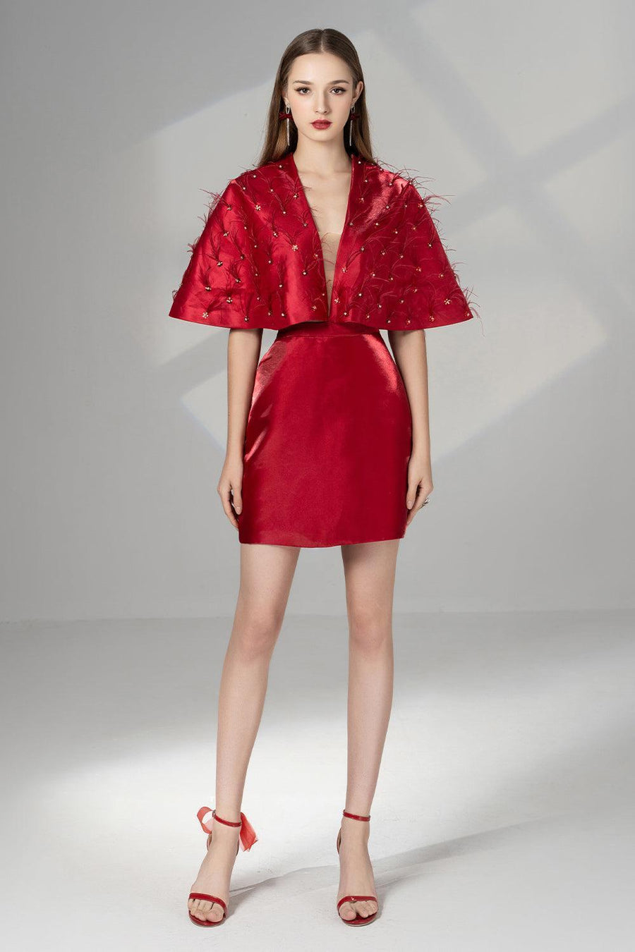 Cherie A-line V-Neck Taffeta Mini Dress 1