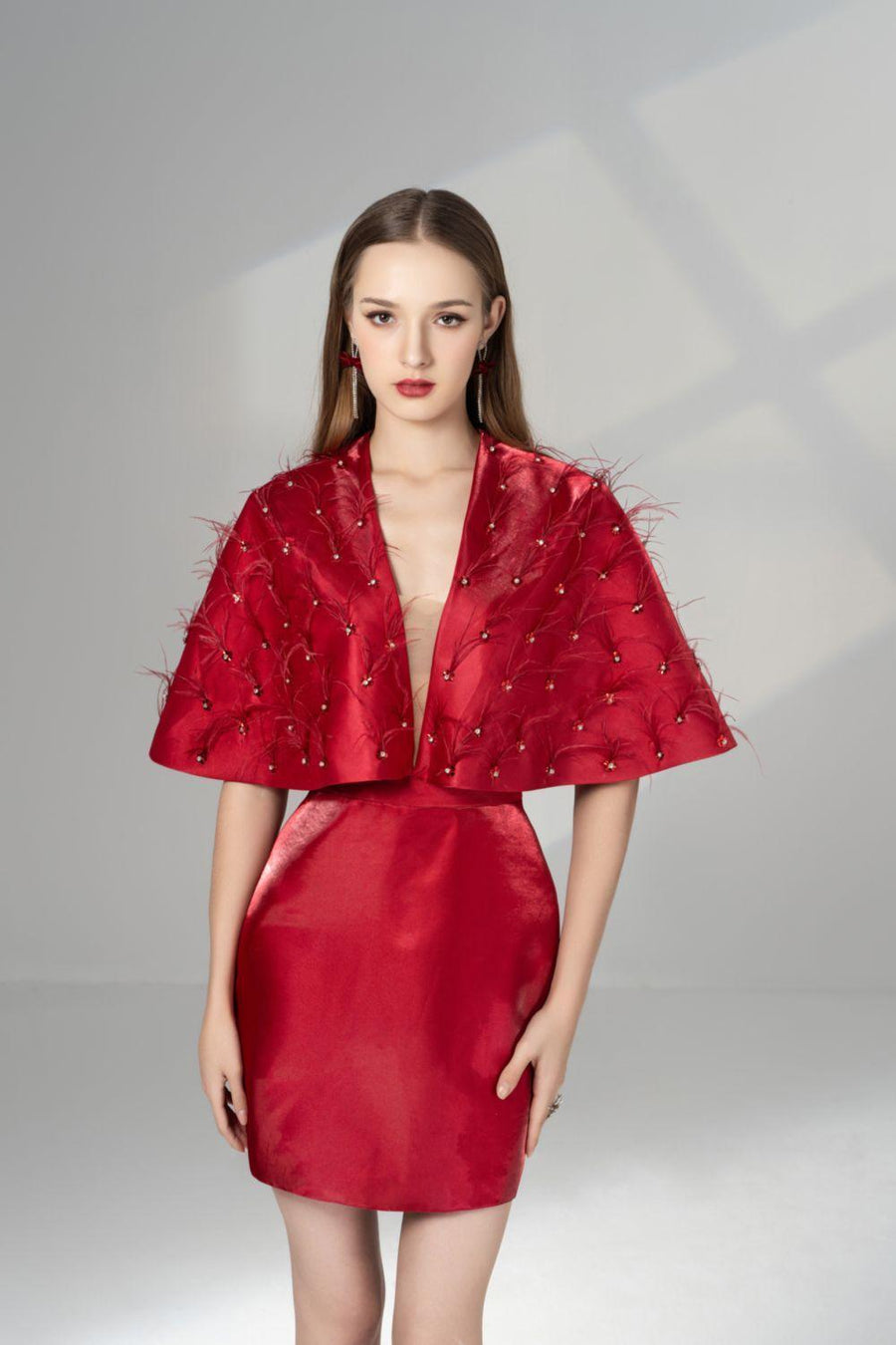 Cherie A-line V-Neck Taffeta Mini Dress 2