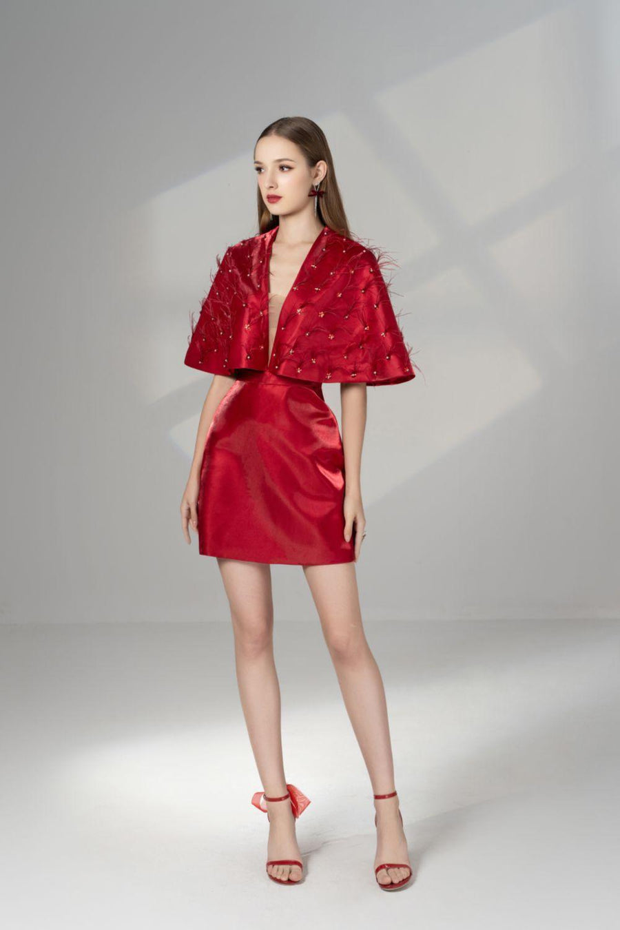 Cherie A-line V-Neck Taffeta Mini Dress 6