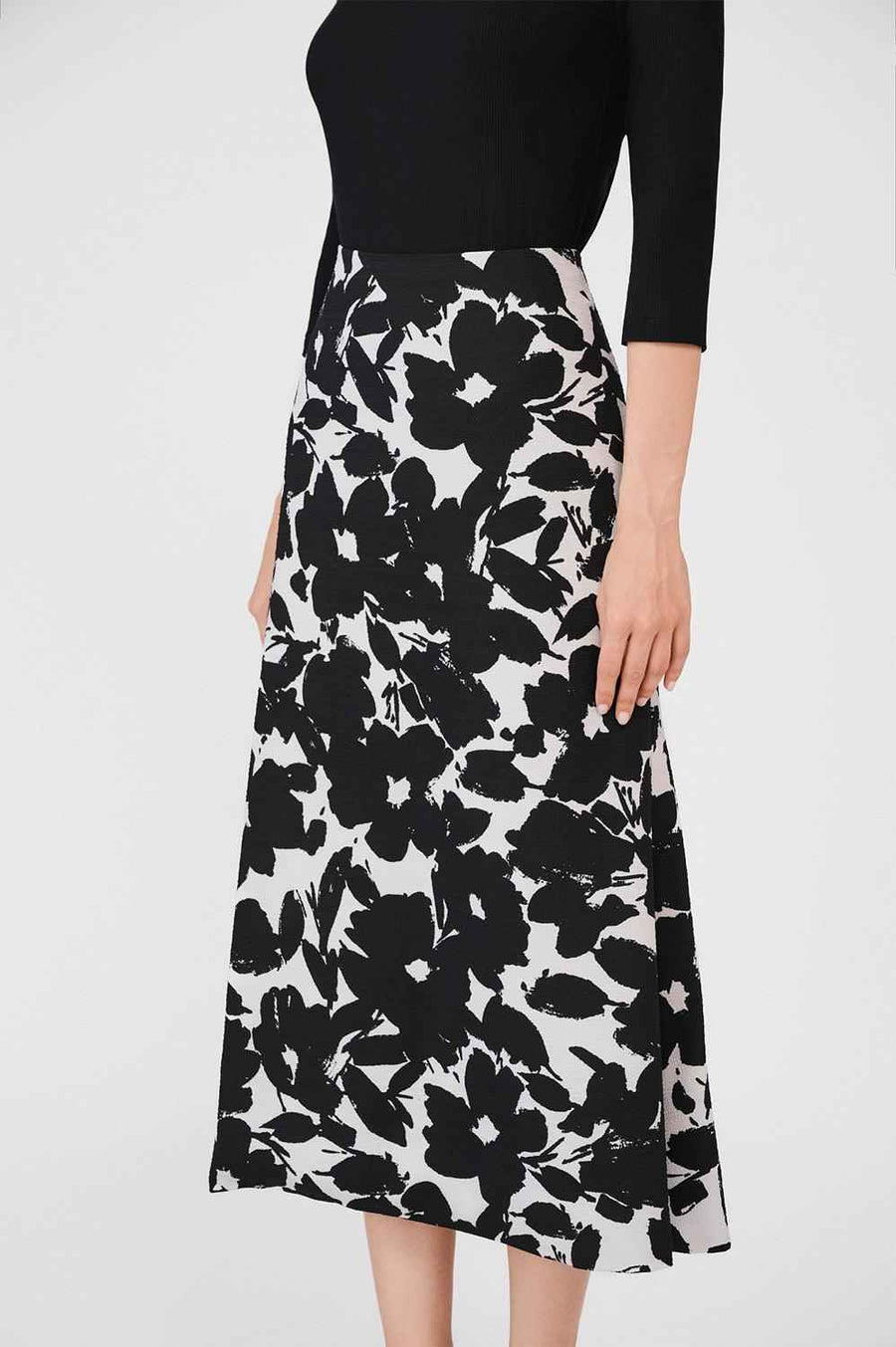 Cheyenne A-line High Waist Poly Silk Midi Skirt